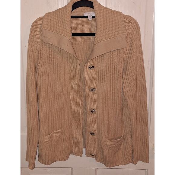 Charter Club Tan Chucky Cardigan Fishermen Sweater Size PM Cabincore Warm Heavy - Picture 1 of 4